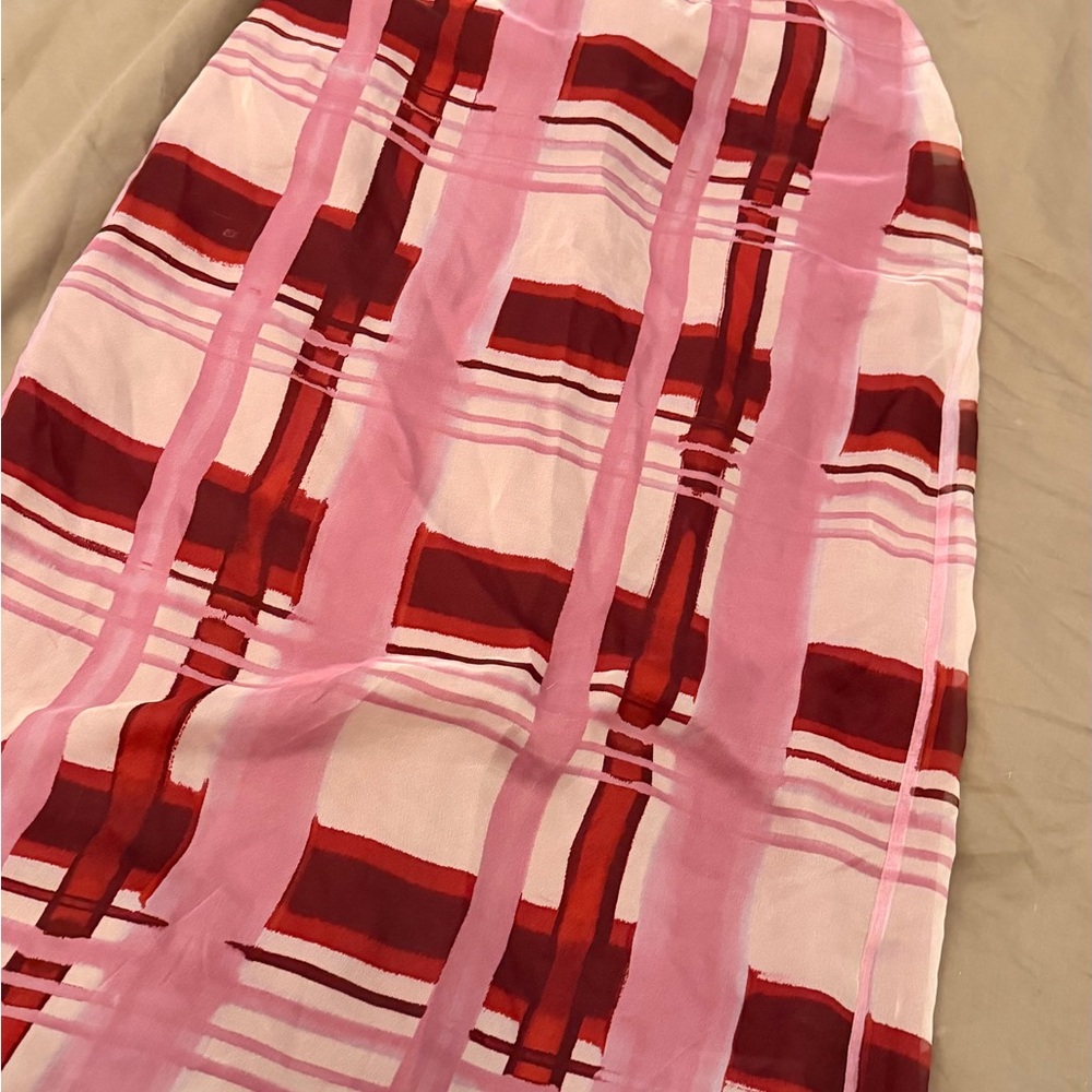 Zara Pink and Red Plaid Sheer Skirt